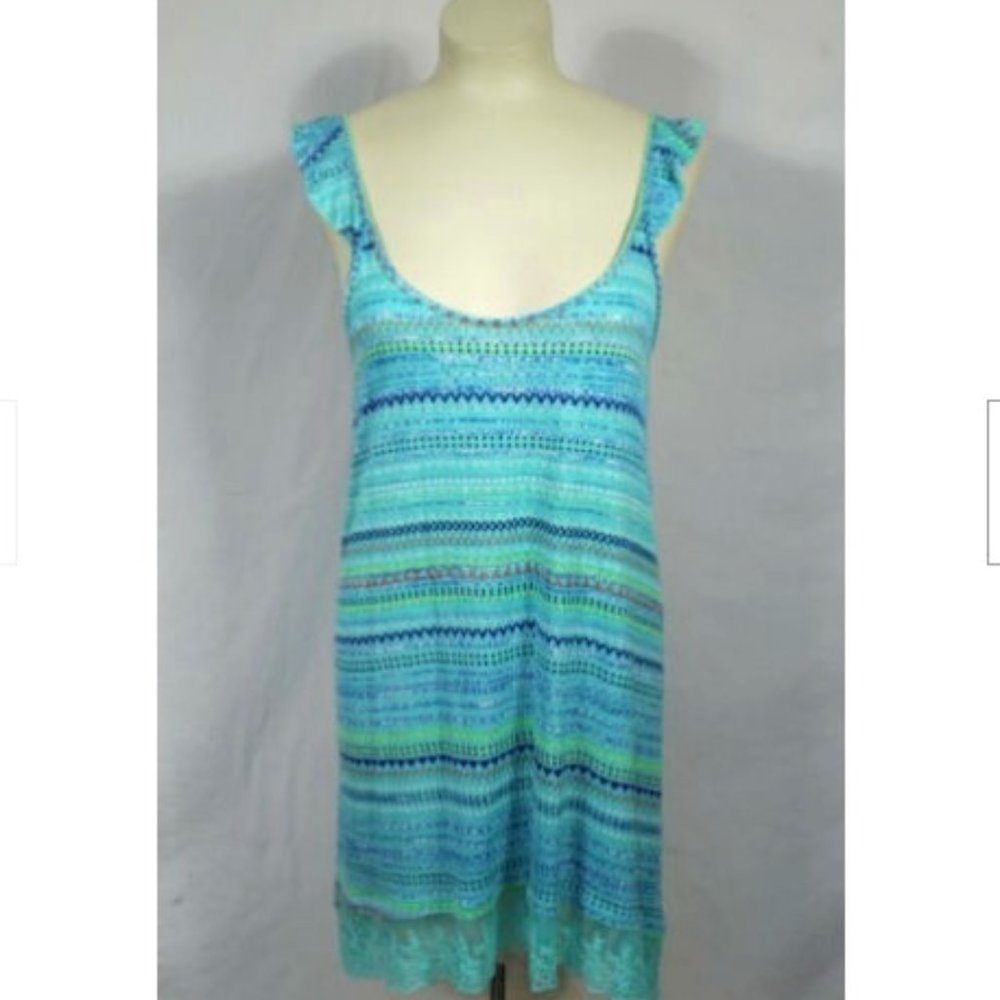Candie's Blue Aztec Flutter Sleeve Dress Hi Lo M